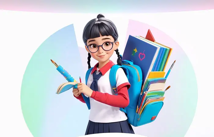 Back to School Concept Girl with School Bag in 3D Design Illustration image